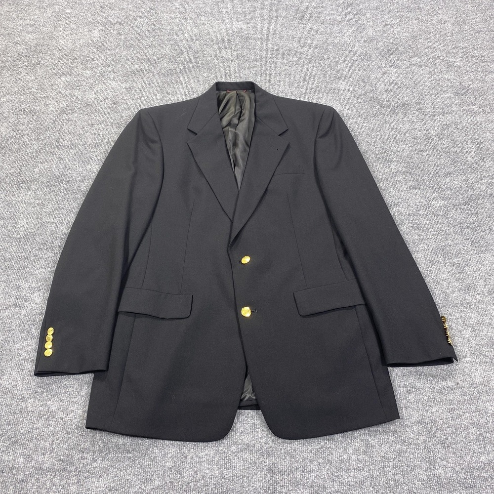 Vintage Hart Schaffner Marx Blazer Mens 40L Black Wool Jacket‎ Gold Button